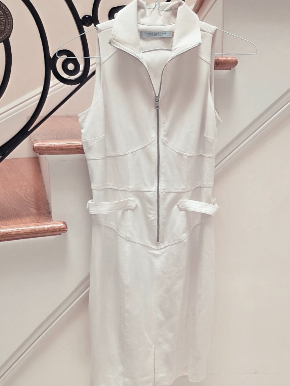 Marc New York | White Moto Zip-Front Sleeveless Sheath Dress M